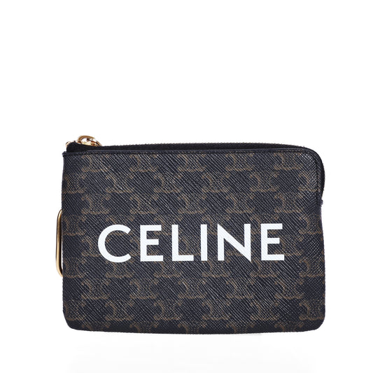 Pre-Owned Celine Triomphe  Small Size Dark Brown Coated Canvas Wallet 42261579