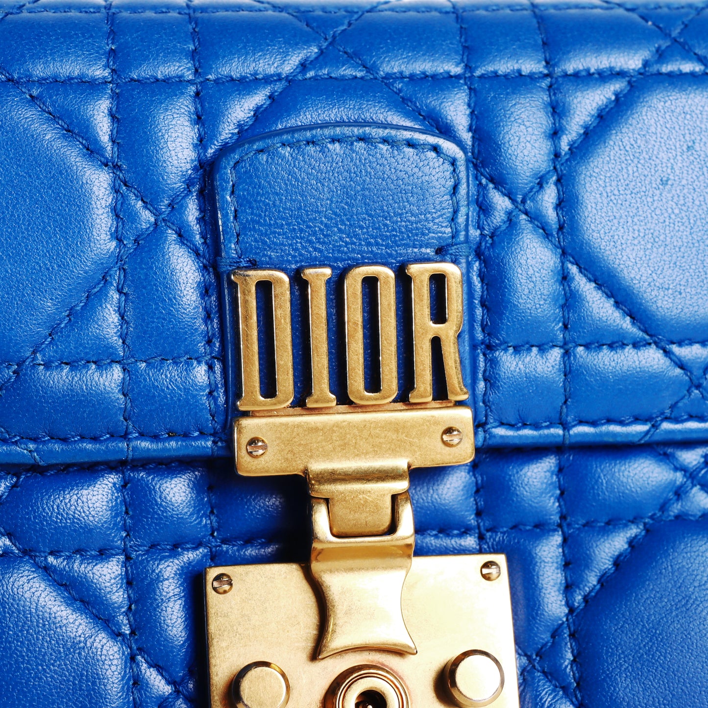 Pre-Owned Christian Dior Dioraddict Blue Cannage  Lambskin Wallet 43781340