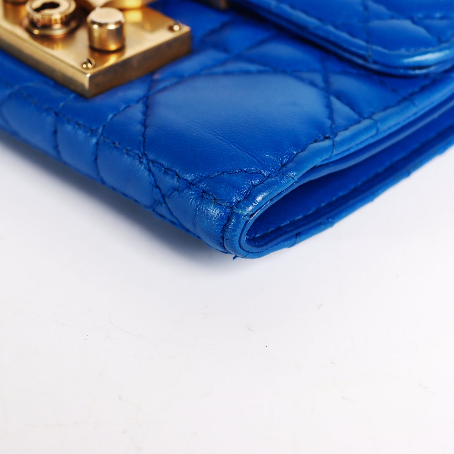 Pre-Owned Christian Dior Dioraddict Blue Cannage  Lambskin Wallet 43781340