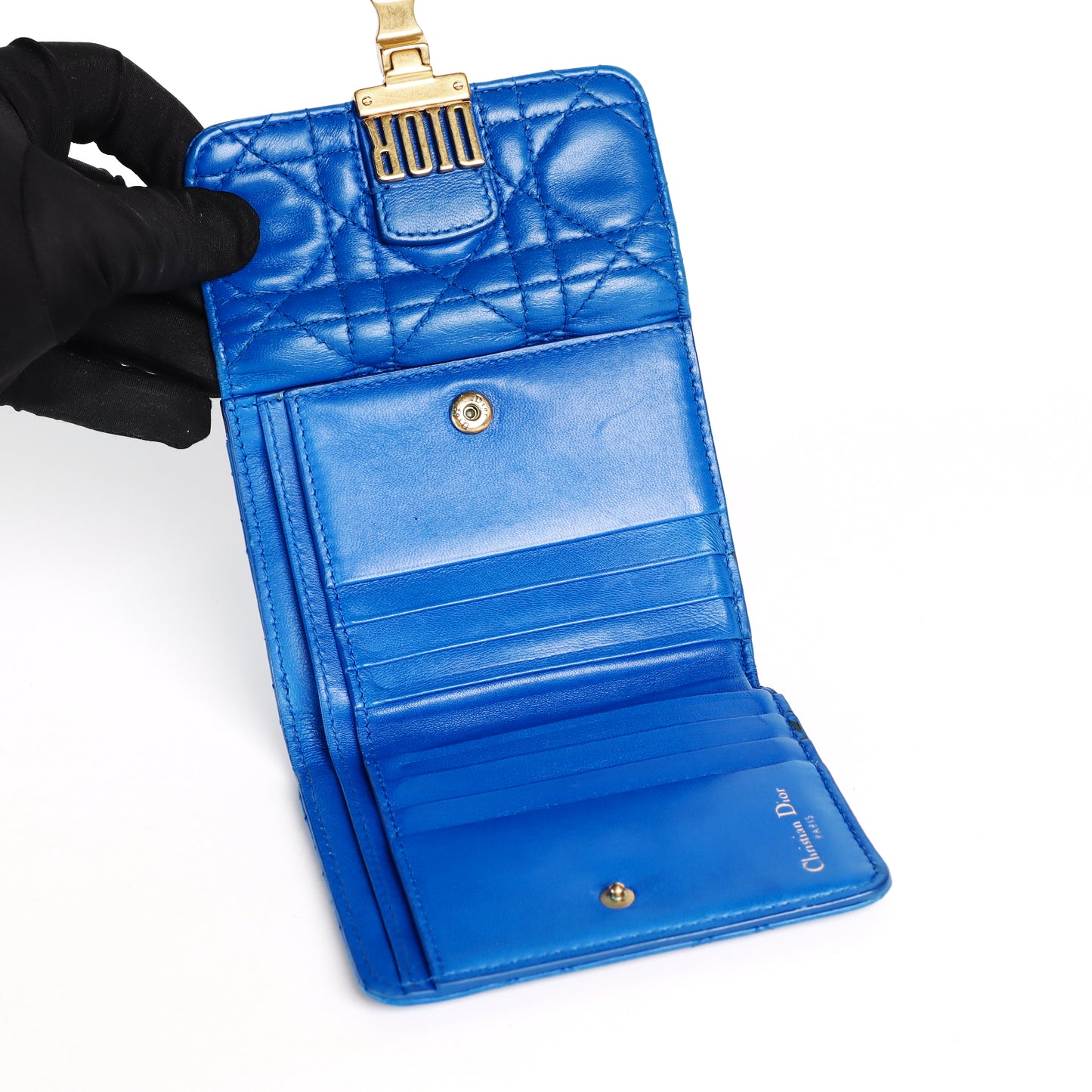 Pre-Owned Christian Dior Dioraddict Blue Cannage  Lambskin Wallet 43781340