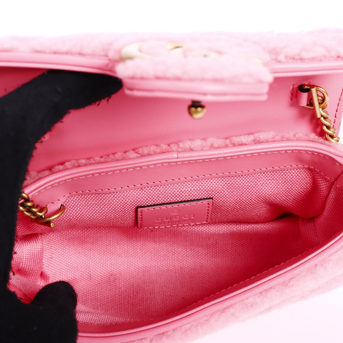 Pre-Owned Gucci GG Super GG Marmont Pink Shearling Calfskin Matelasse Shoulder Bag 44054625