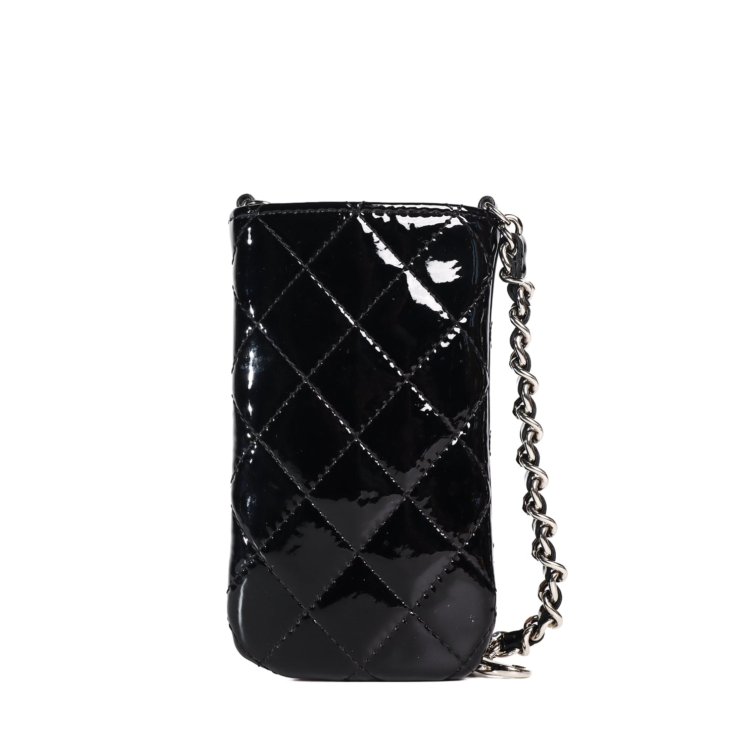 Pre-Owned Chanel Quilted Black Patent Leather Phone Bag 45136329