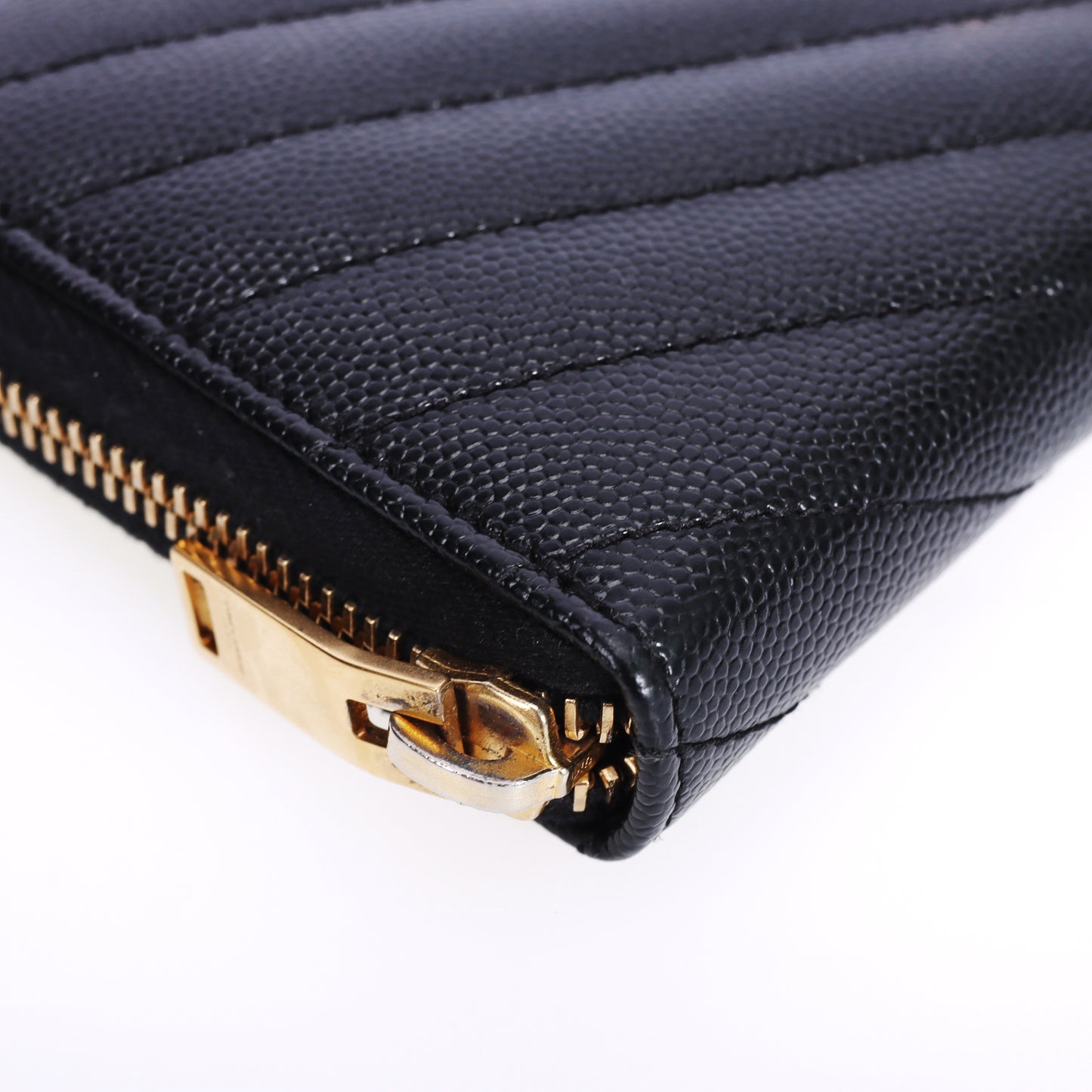 Pre-Owned Saint Laurent Zip-Around Black Grained Calfskin Long Wallet 45144967