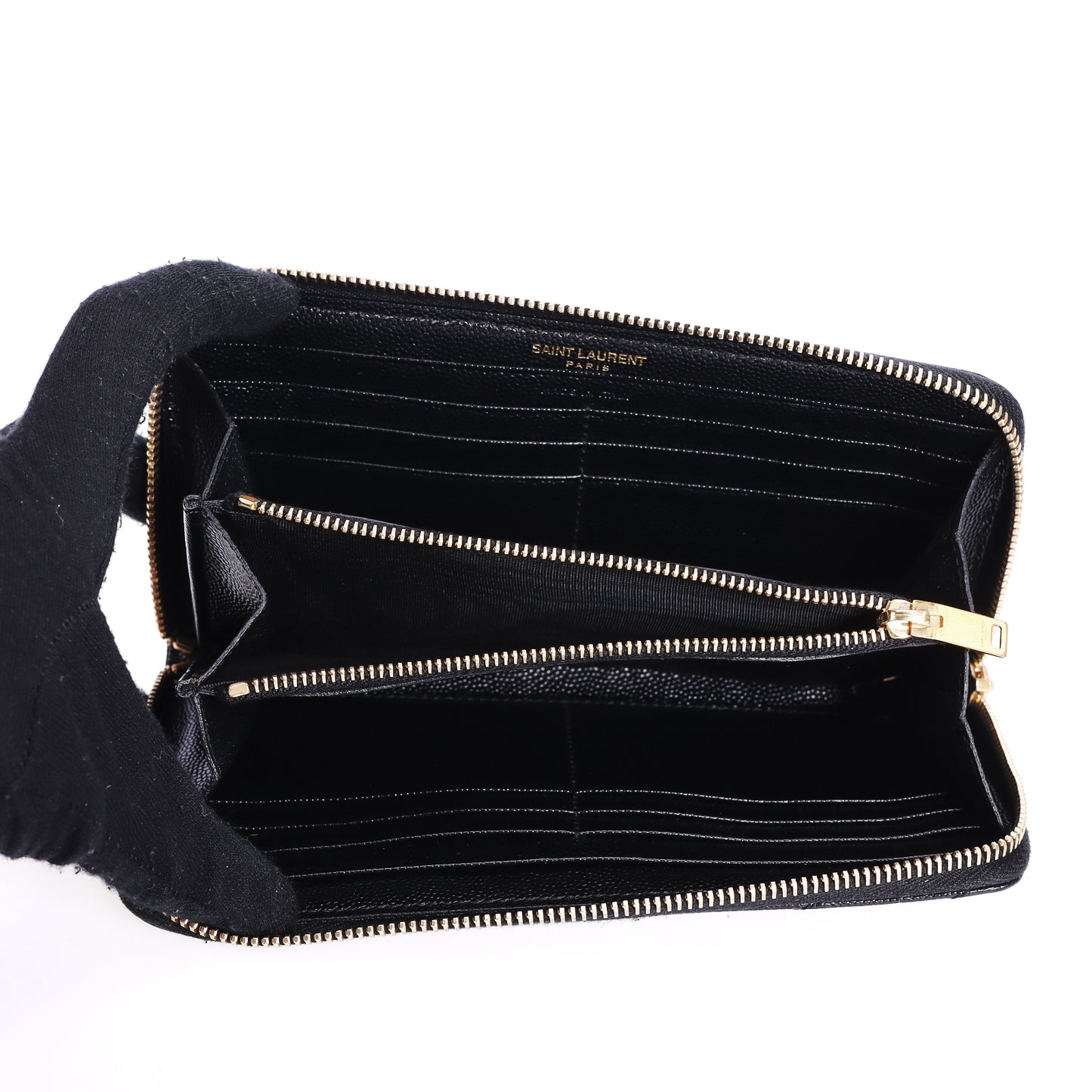 Pre-Owned Saint Laurent Zip-Around Black Grained Calfskin Long Wallet 45144967