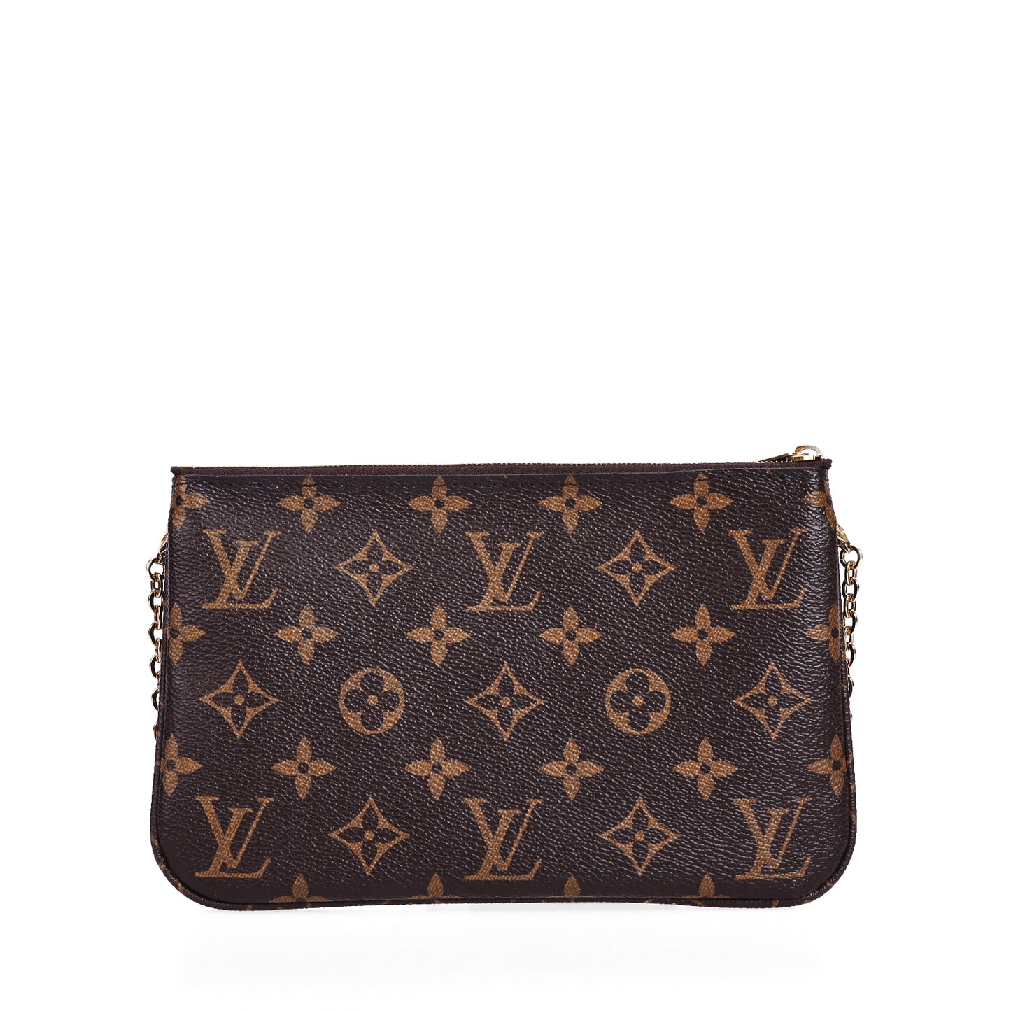 Pre-Owned Louis Vuitton Double Zip Pochette Brown Coated Canvas Crossbody Bag 46381780
