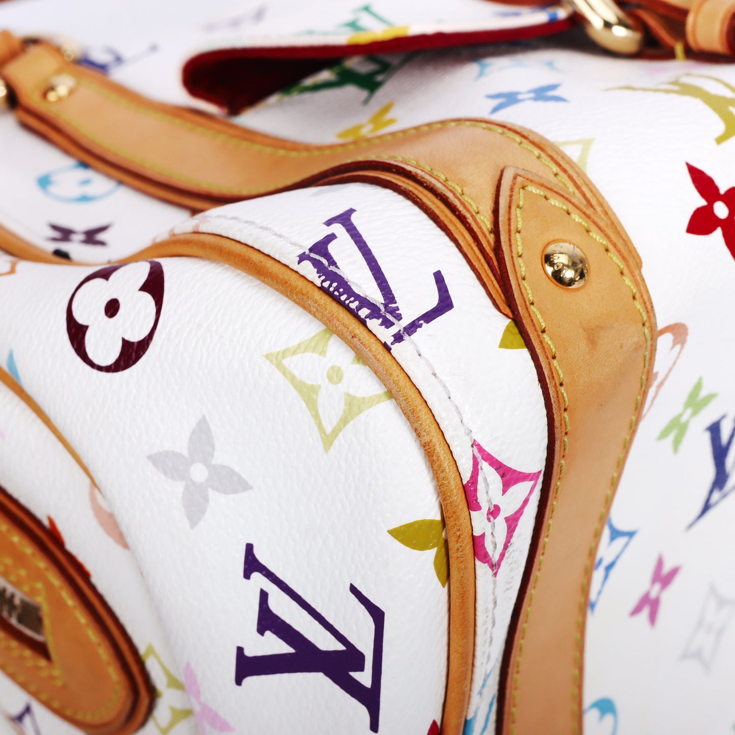 Pre-Owned Louis Vuitton Priscilla White Murakami  Coated Canvas Top Handle Bag 46418986