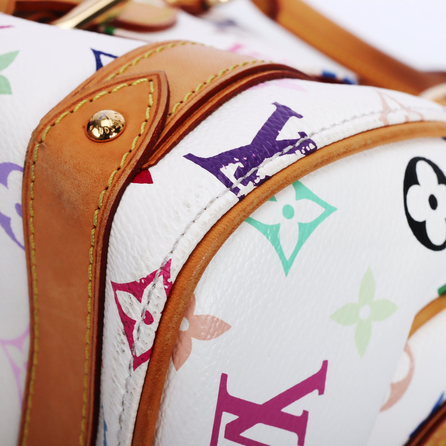 Pre-Owned Louis Vuitton Priscilla White Murakami  Coated Canvas Top Handle Bag 46418986