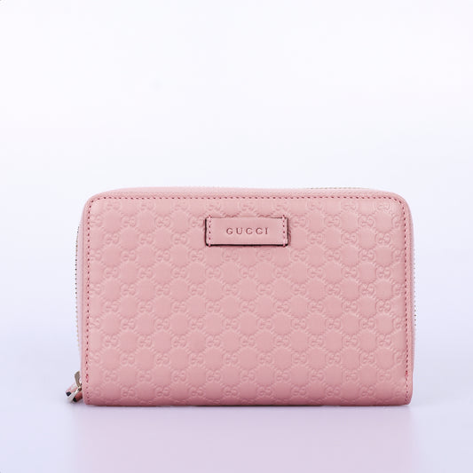 Pre-Owned Gucci Guccissima Pink Calfskin Zip Around Long Wallet 47791629