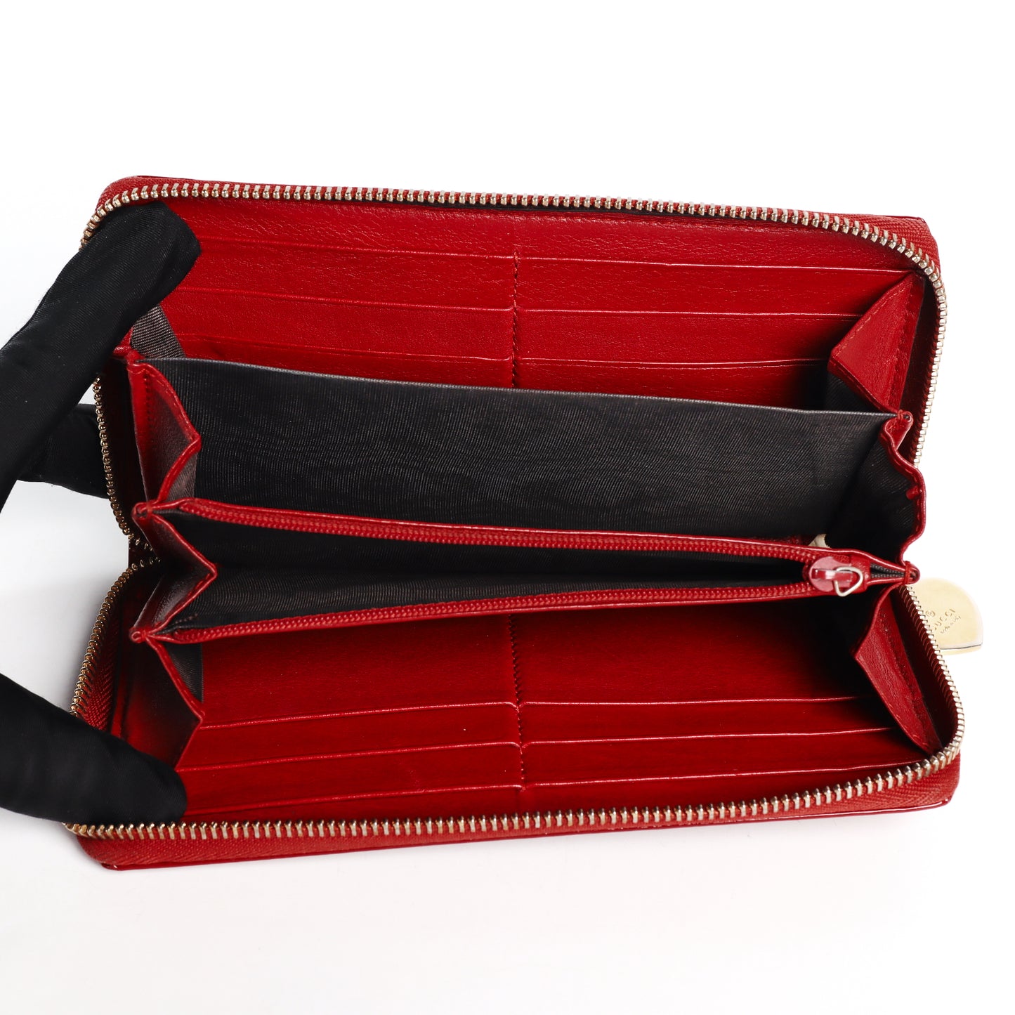 Pre-Owned Gucci  Zip-Around Microguccissima Red Patent Calfskin Wallet 49088886