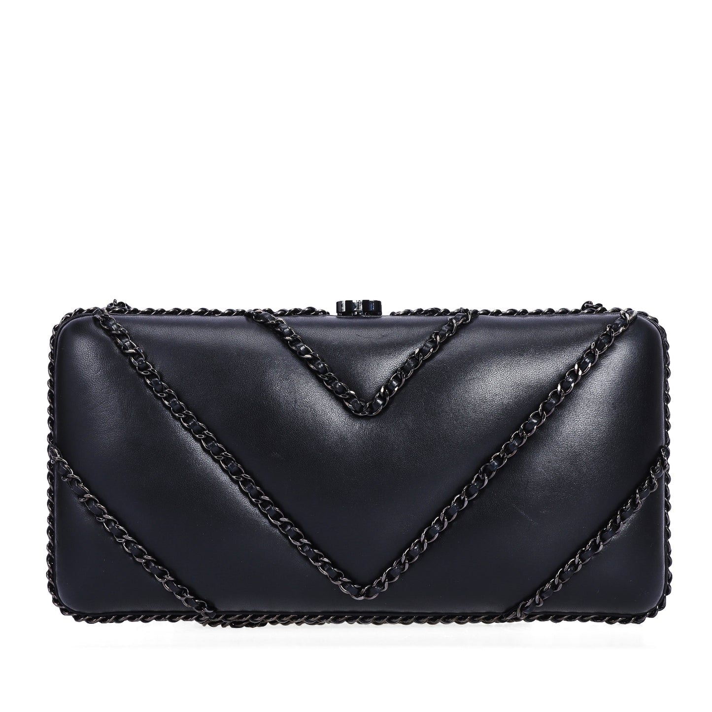Pre-Owned Chanel Black Chevron Lambskin Leather Chain Around Clutch Crossbody Bag 49371485