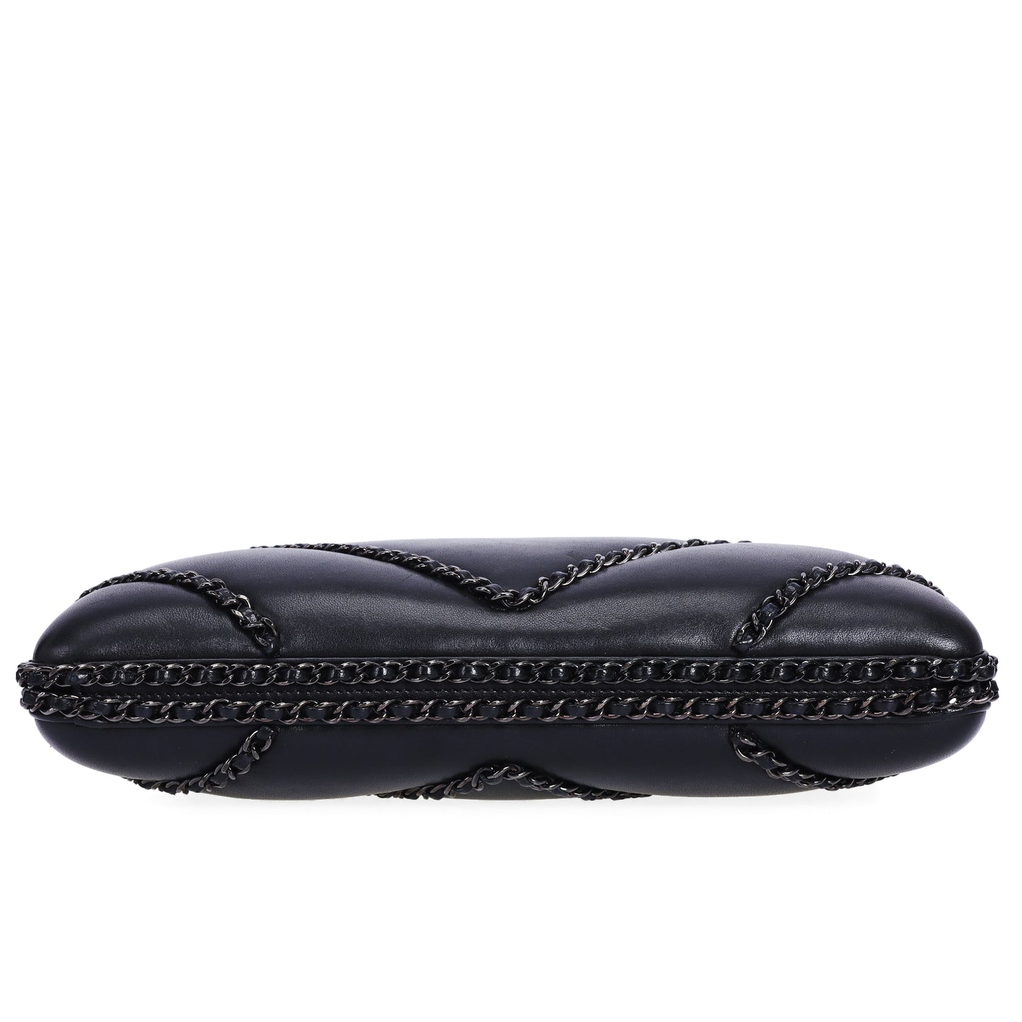 Pre-Owned Chanel Black Chevron Lambskin Leather Chain Around Clutch Crossbody Bag 49371485