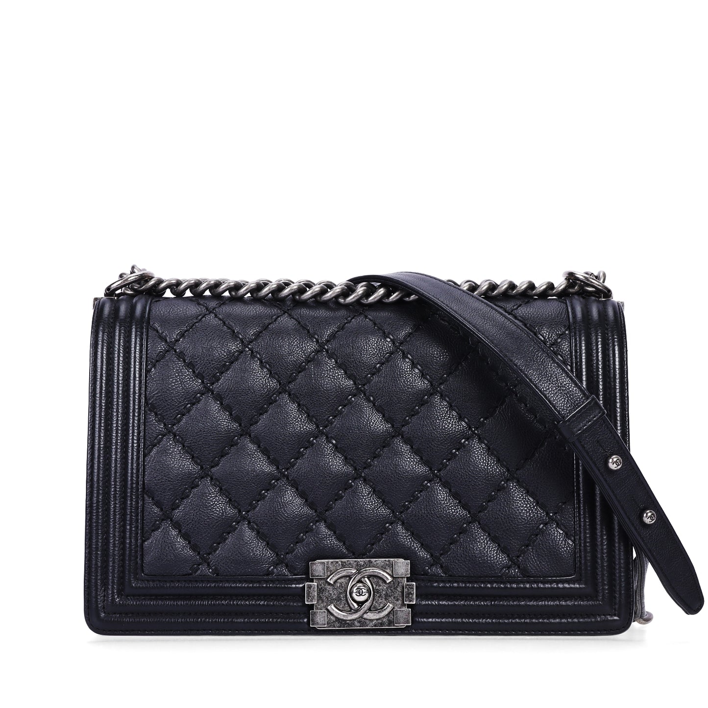 Pre-Owned Chanel Le Boy Black Calfskin Quilted Crossbody Bag 50897545