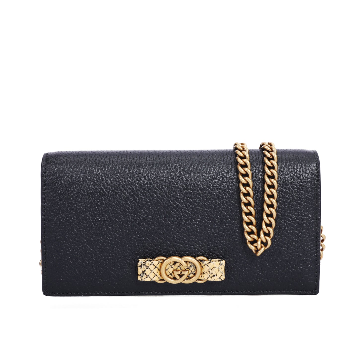 Pre-Owned Gucci Interlocking G Black Calfskin Wallet on Chain 57212467