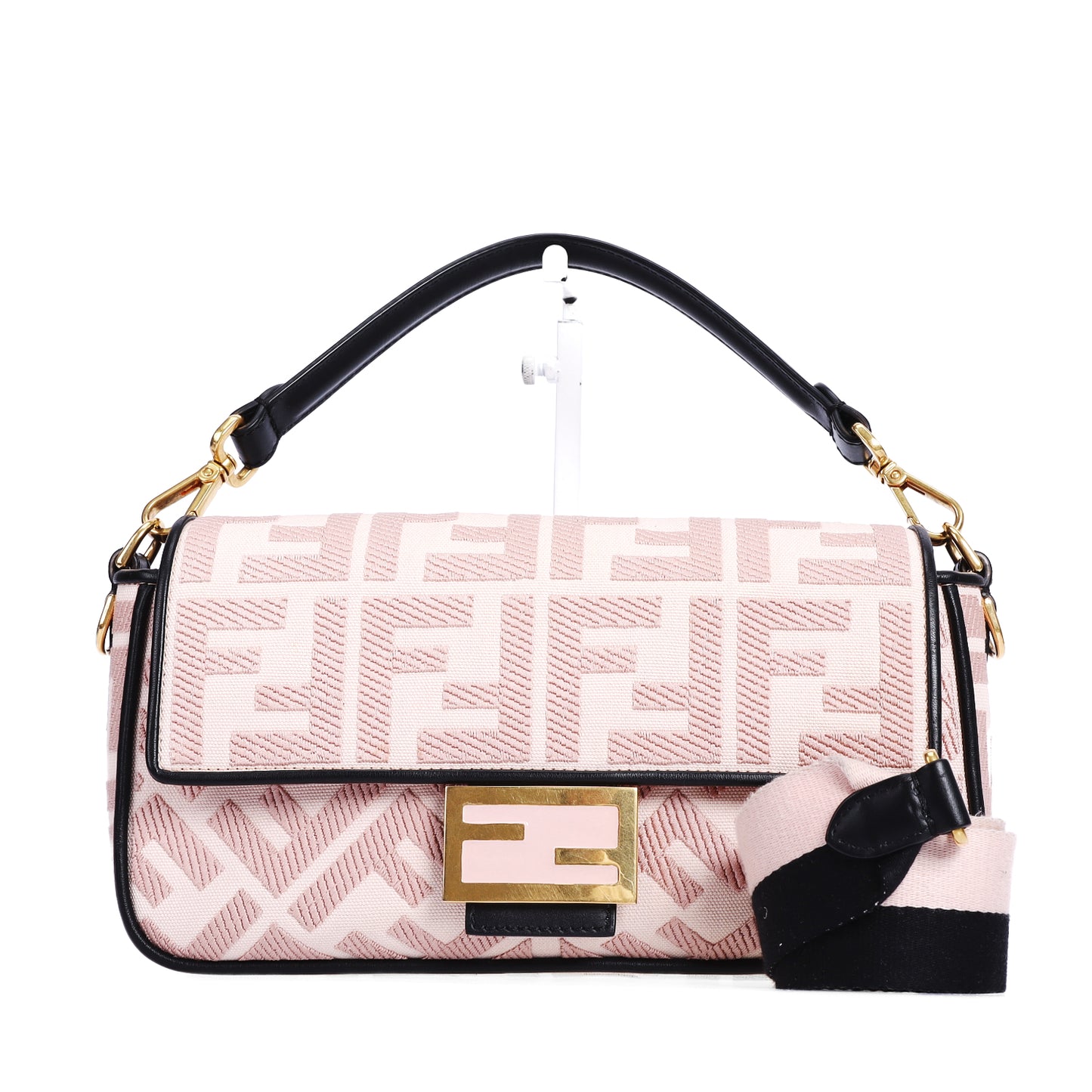 Pre-Owned Fendi Pink Zucca Embroidered Canvas Baguette Crossbody Bag 58936171