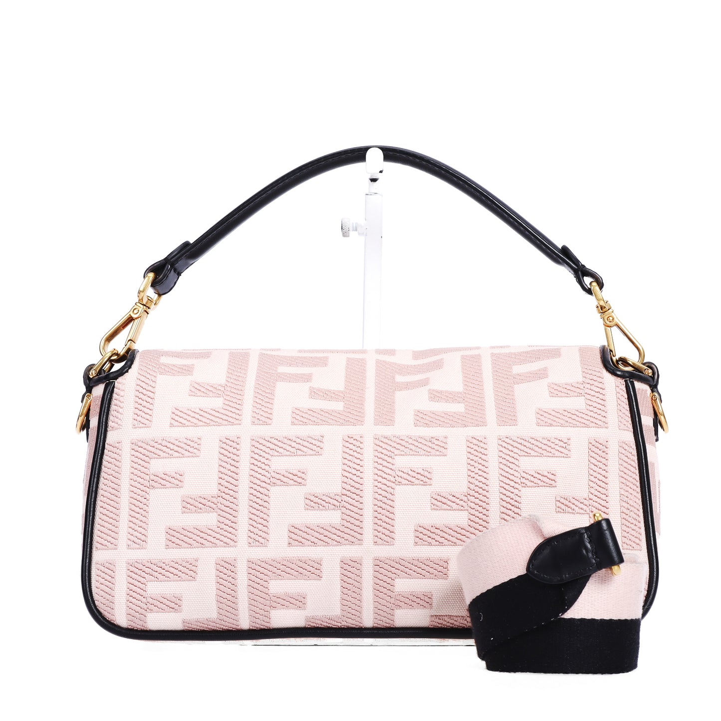 Pre-Owned Fendi Pink Zucca Embroidered Canvas Baguette Crossbody Bag 58936171
