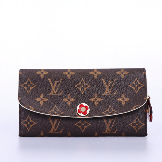 Pre-Owned Louis Vuitton Emilie Monogram Brown Coated Canvas Flower Button Long Wallet 60079735