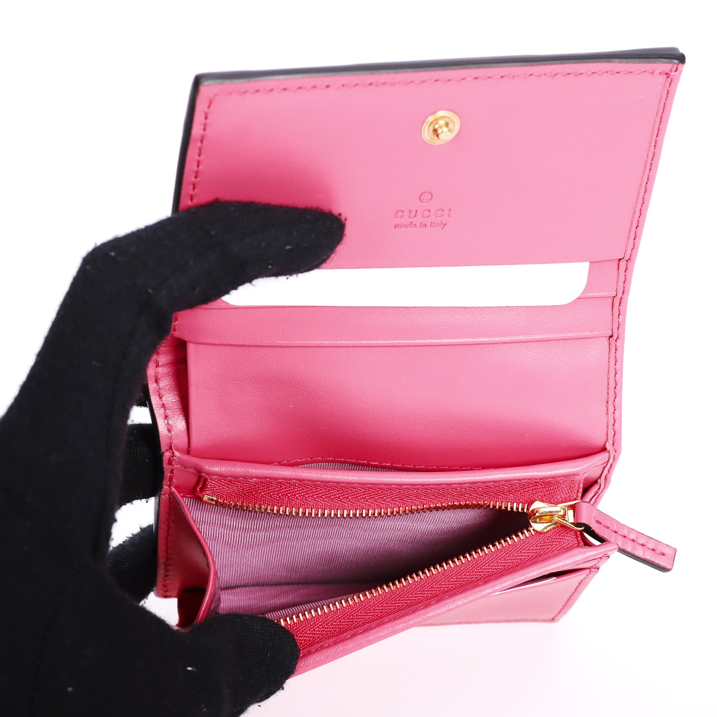 Pre-Owned Gucci GG Matelassé Pink Calfskin Compact Wallet 61047920
