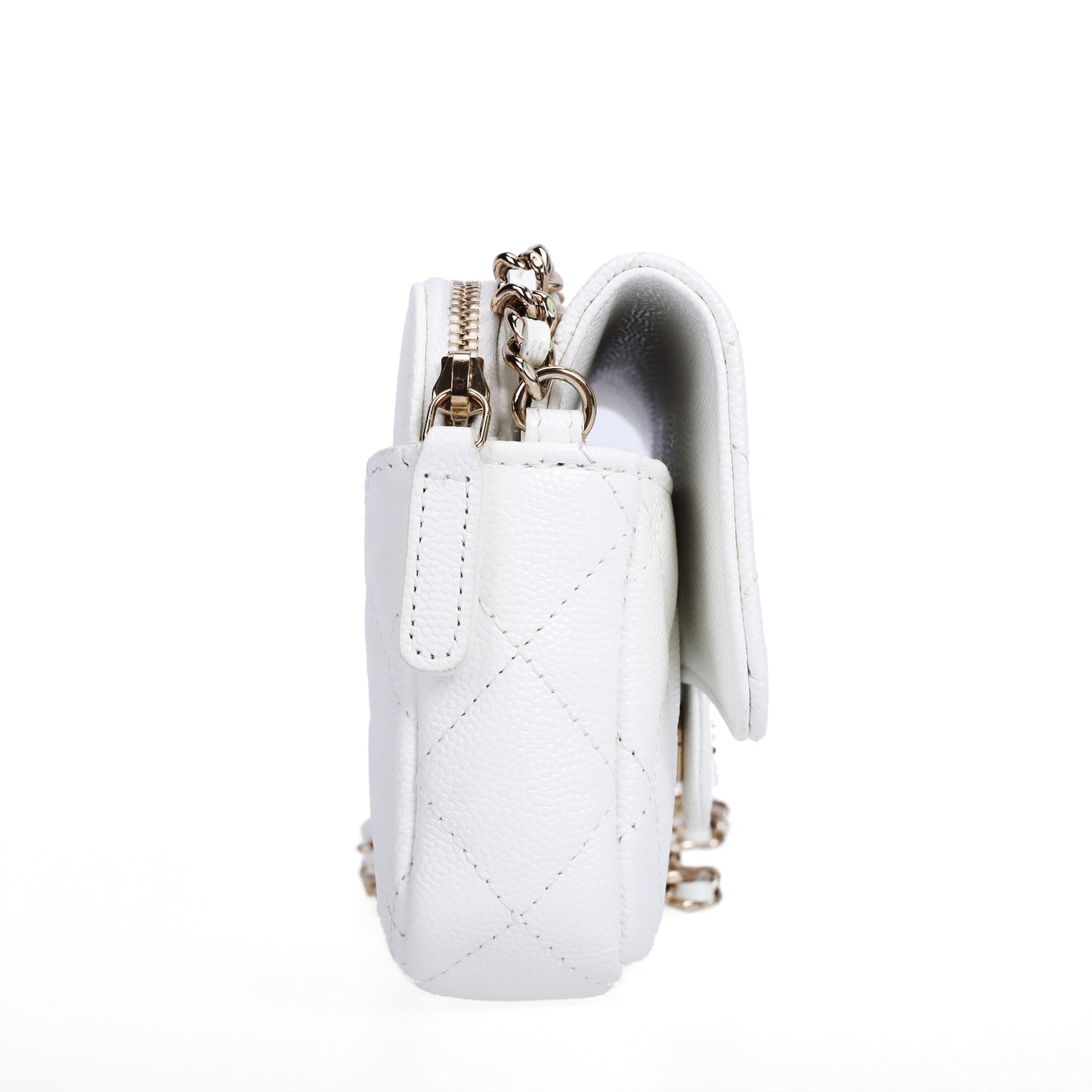 Pre-Owned Chanel Classic Flap White Calfskin Leather Chain Shoulder Bag 63949210