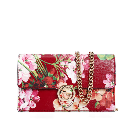 Pre-Owned Gucci Interlocking Red Floral Print Patent Calfskin Crossbody Bag 64888516