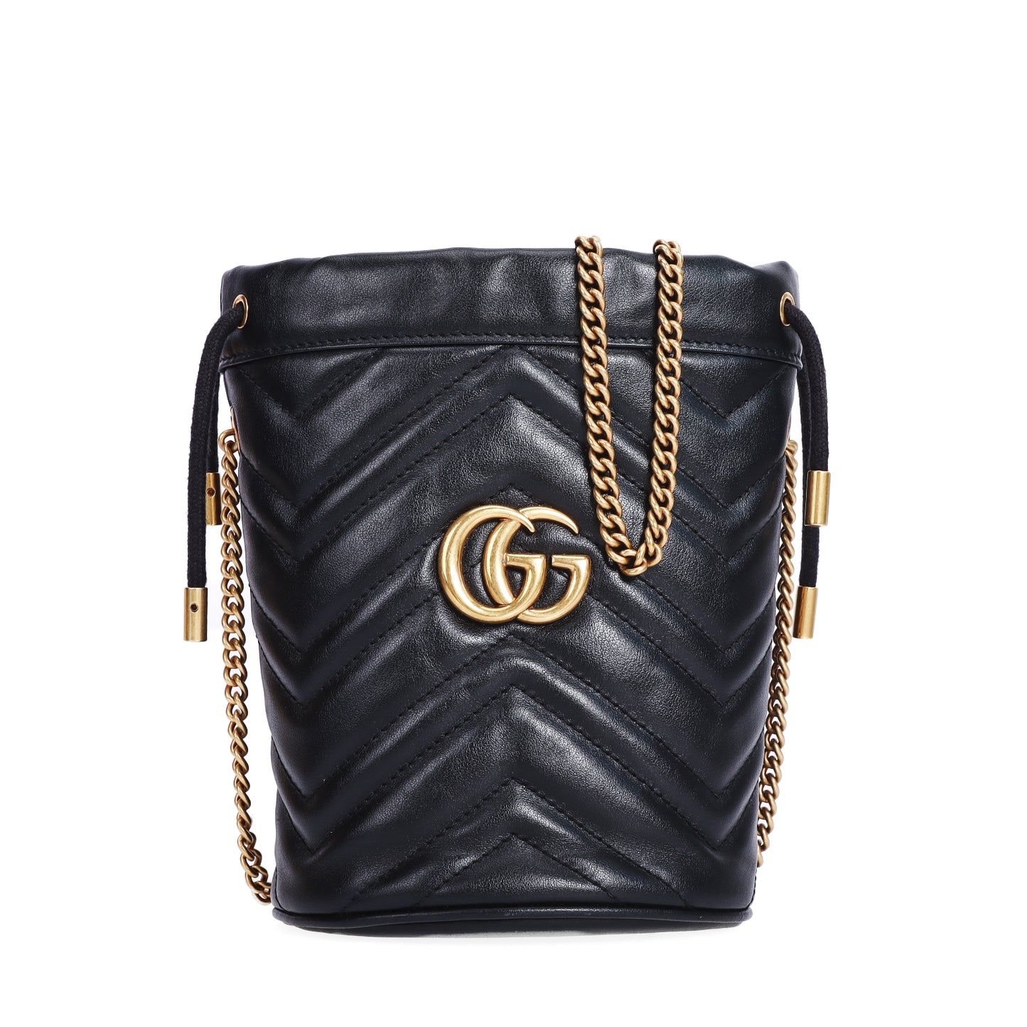 Pre-Owned Gucci GG Marmont Bucket Black Calfskin Shoulder Bag 67685325
