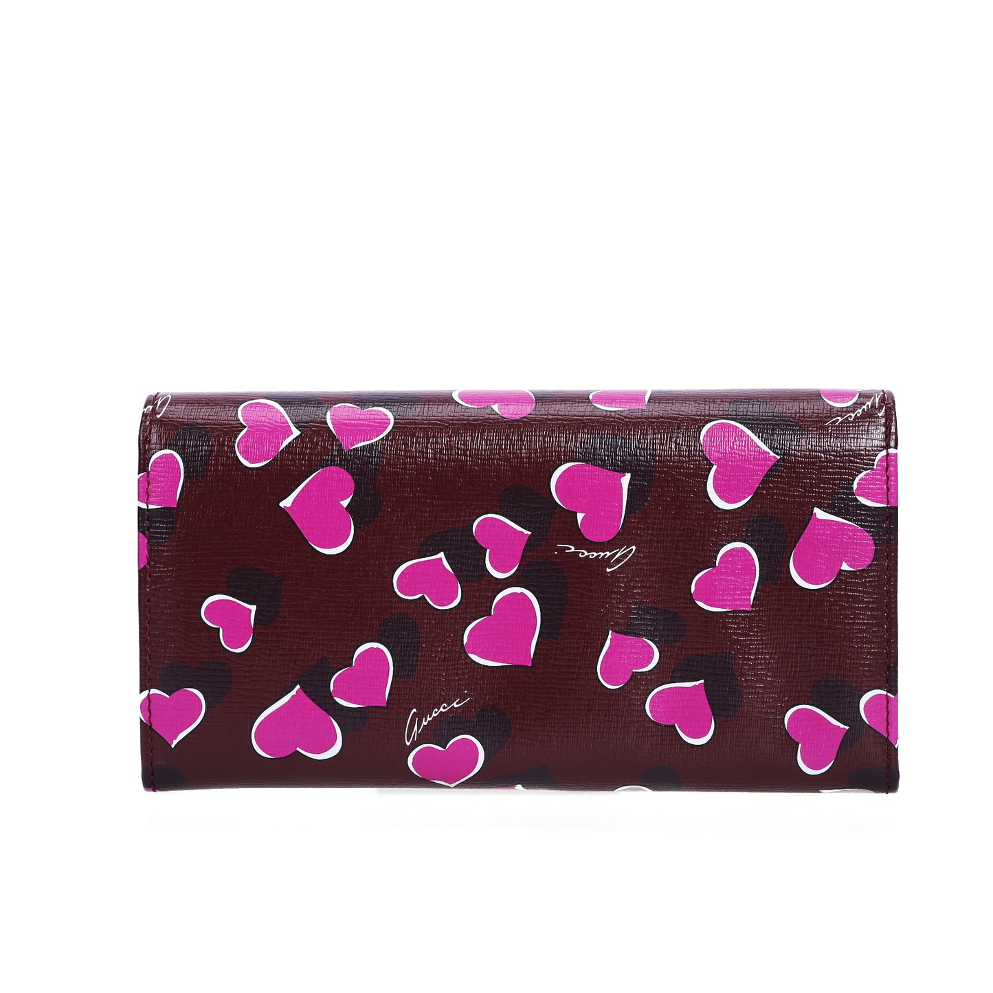 Pre-Owned Gucci Heart Print New Wine Calfskin Long Wallet 68119828