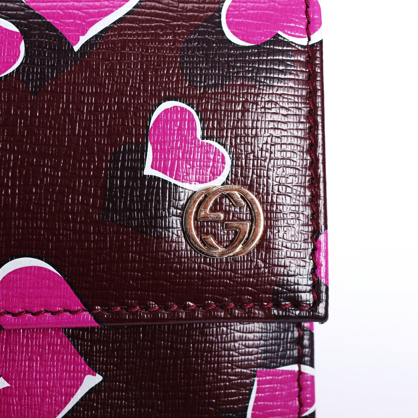 Pre-Owned Gucci Heart Print New Wine Calfskin Long Wallet 68119828