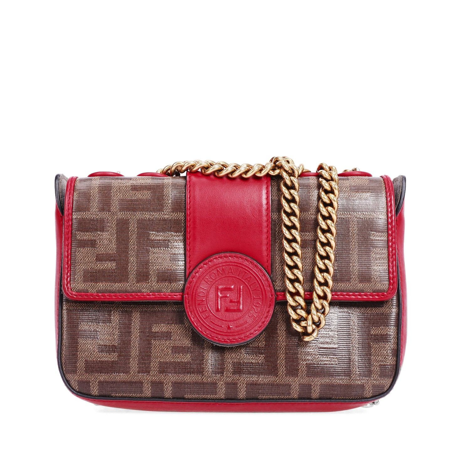 Pre-Owned Fendi FF Brown Red Coated Canvas Shoulder Bag 68273959
