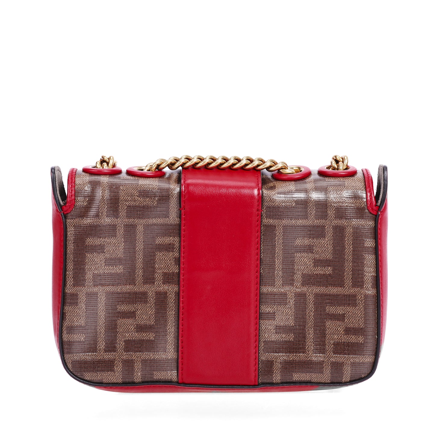 Pre-Owned Fendi FF Brown Red Coated Canvas Shoulder Bag 68273959