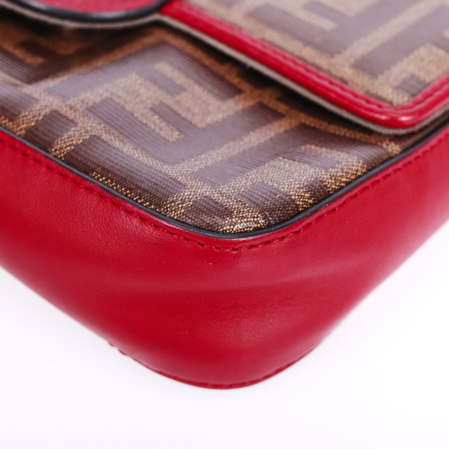 Pre-Owned Fendi FF Brown Red Coated Canvas Shoulder Bag 68273959
