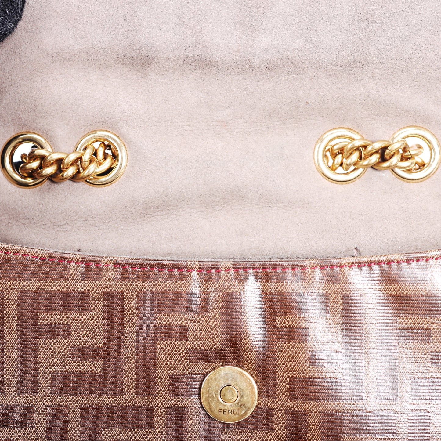Pre-Owned Fendi FF Brown Red Coated Canvas Shoulder Bag 68273959