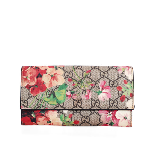 Pre-Owned Gucci Blooms GG Supreme Beige Coated Canvas Long Wallet 69396688