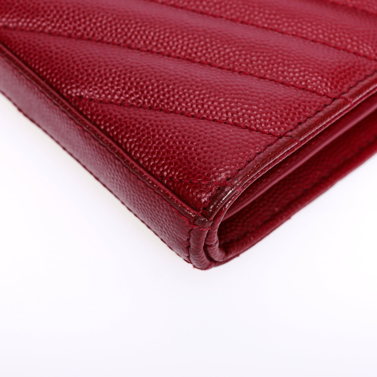 Pre-Owned Saint Laurent Red GGrain de Poudre Calfskin Wallet on Chain 69542553