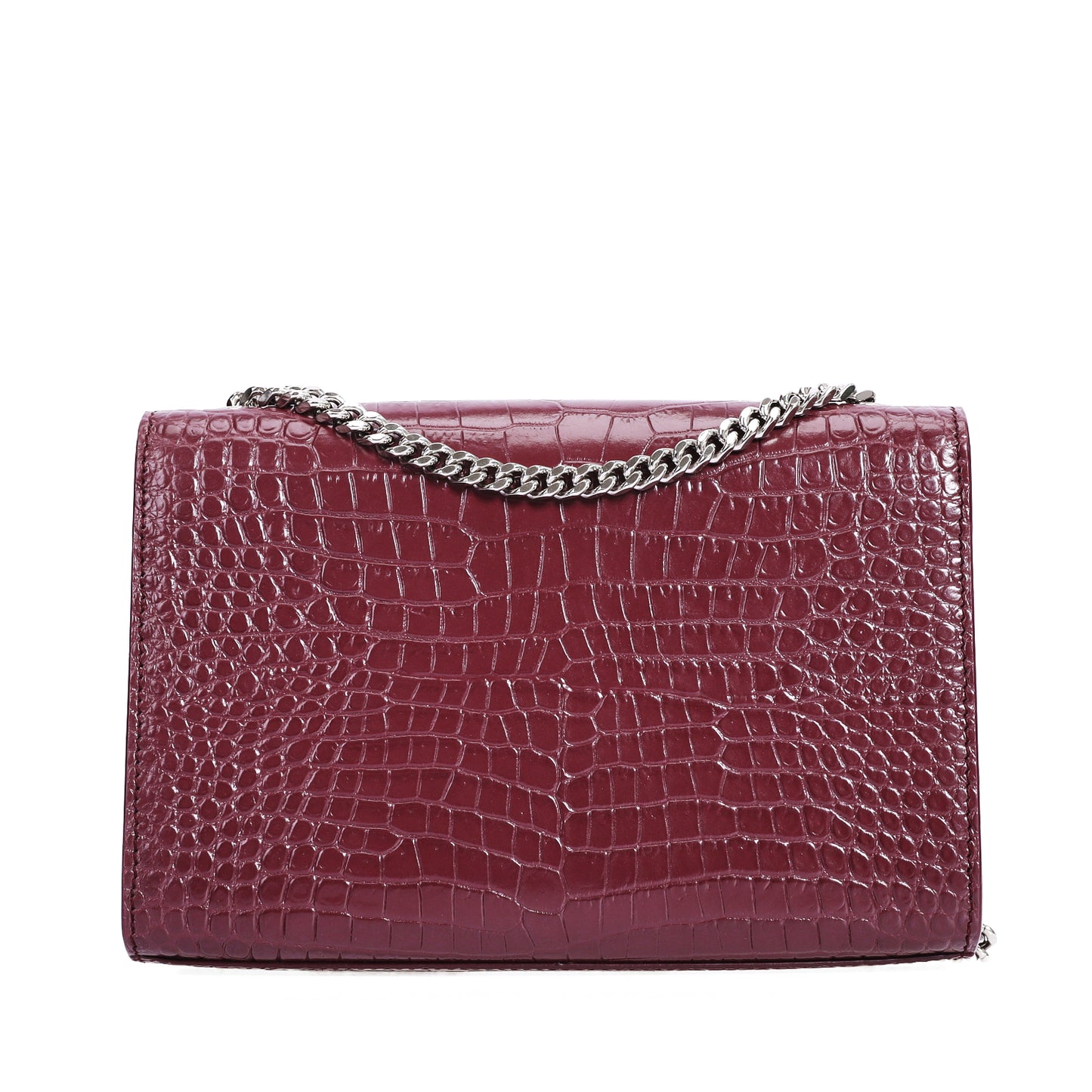 Pre-Owned Saint Laurent Kate Burgundy Monogram Croc-Embossed Calfskin Leather Wallet on Chain70544322