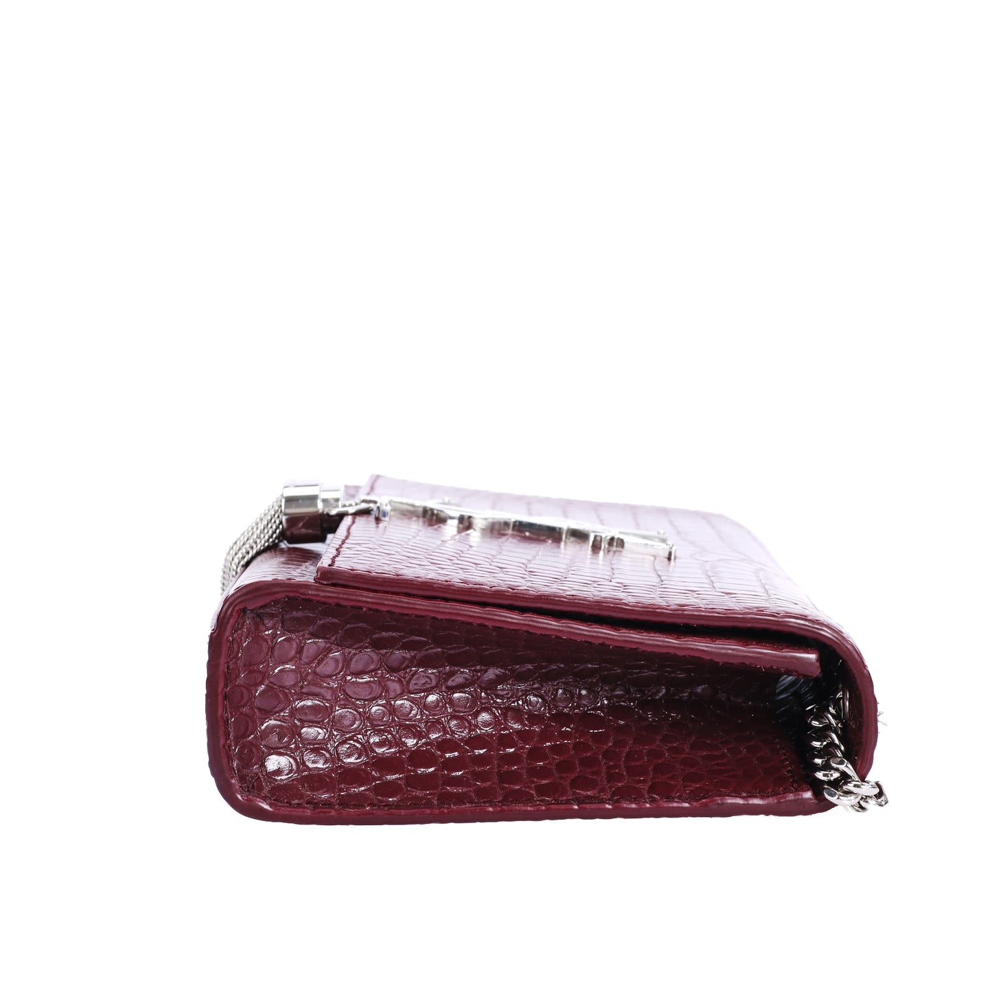 Pre-Owned Saint Laurent Kate Burgundy Monogram Croc-Embossed Calfskin Leather Wallet on Chain70544322