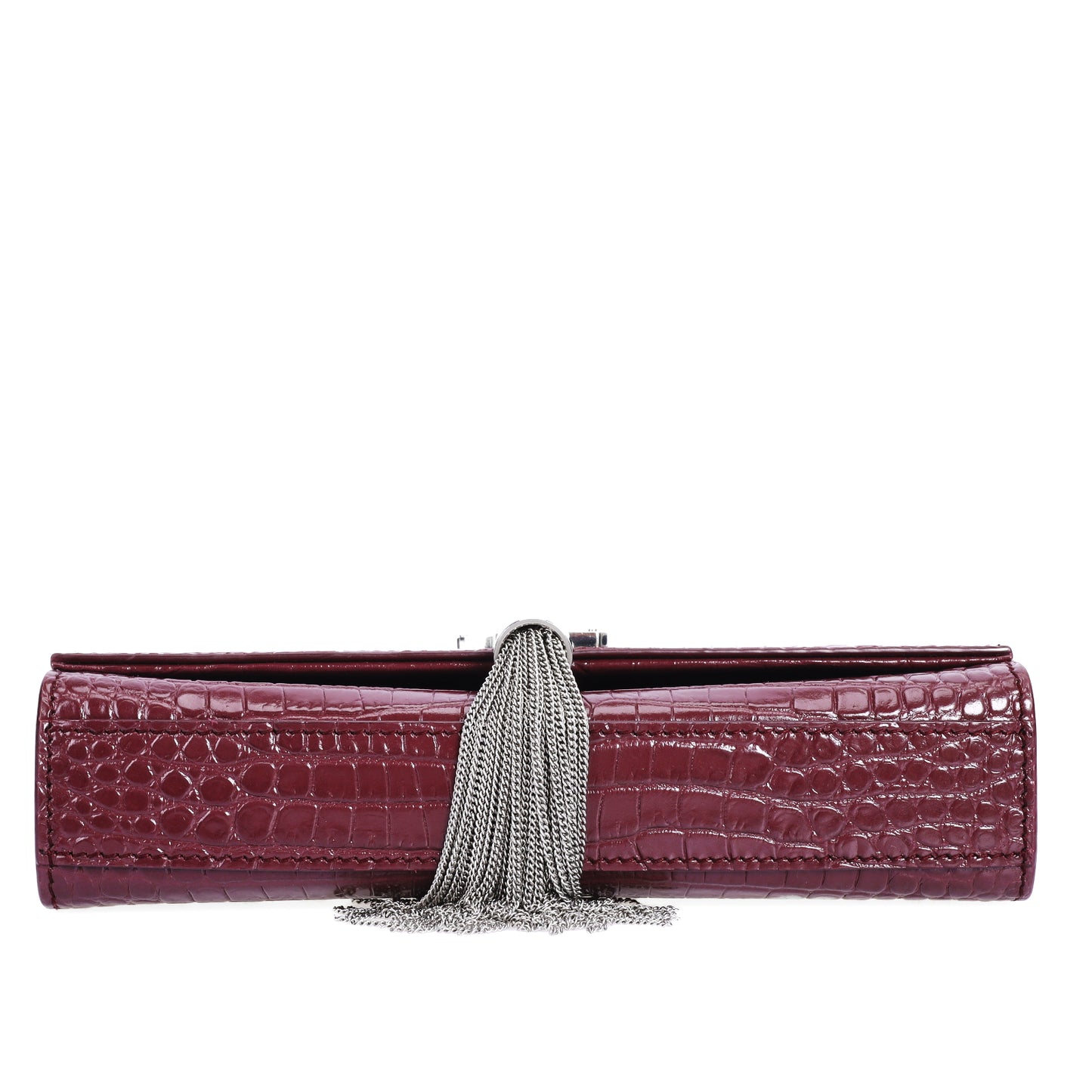 Pre-Owned Saint Laurent Kate Burgundy Monogram Croc-Embossed Calfskin Leather Wallet on Chain70544322