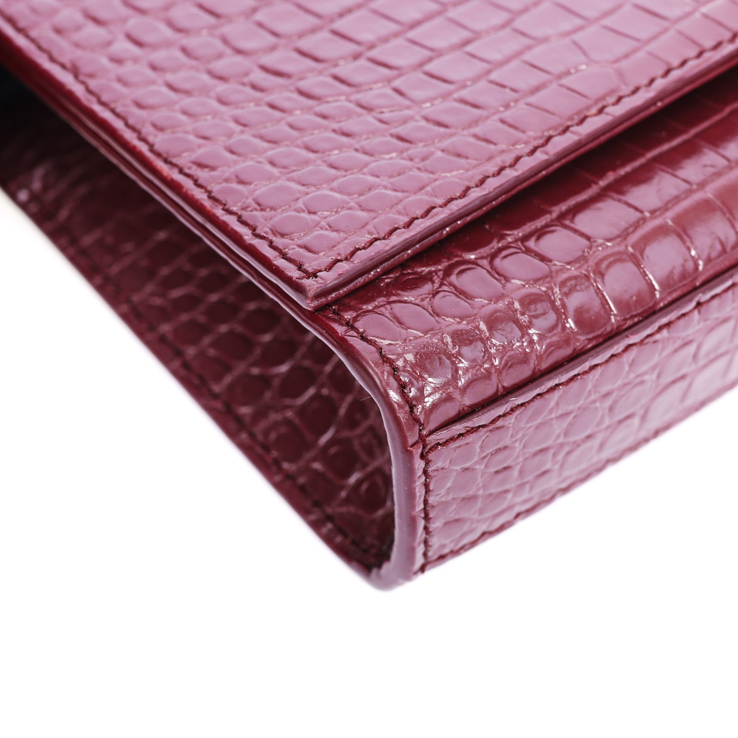Pre-Owned Saint Laurent Kate Burgundy Monogram Croc-Embossed Calfskin Leather Wallet on Chain70544322