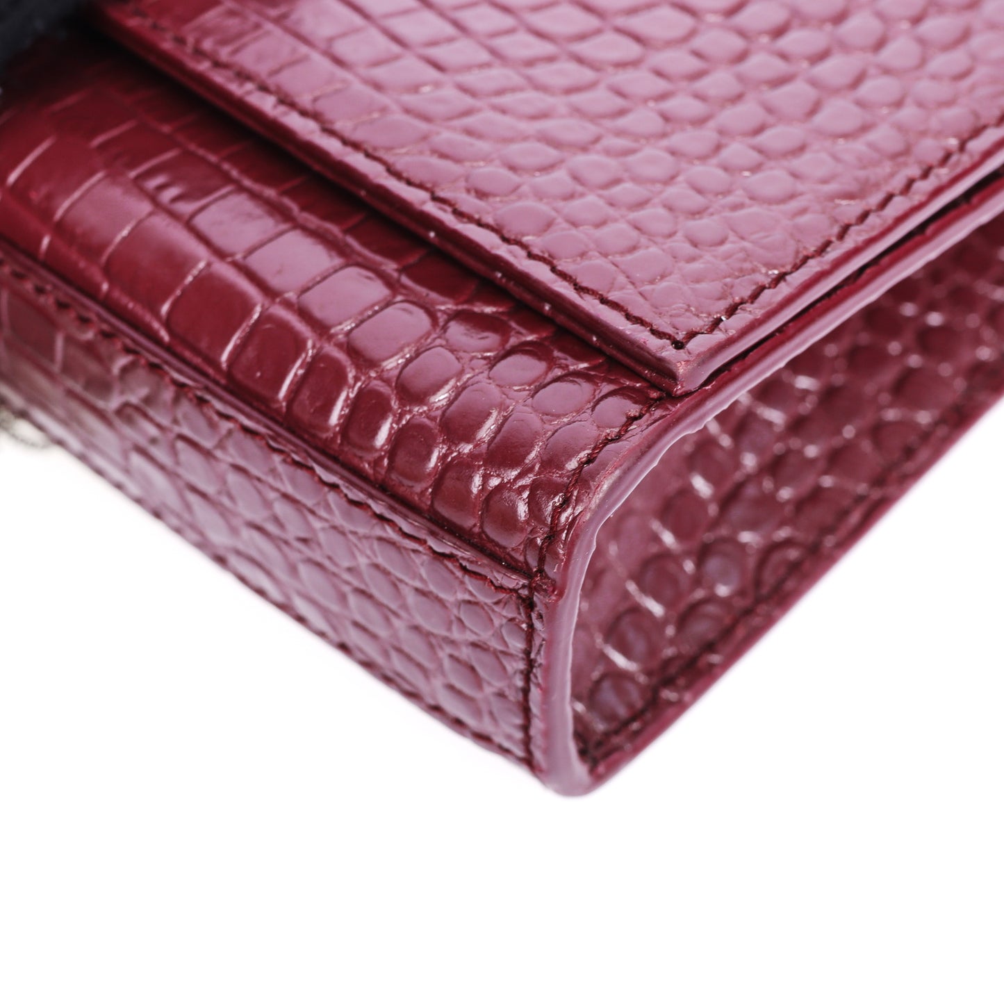 Pre-Owned Saint Laurent Kate Burgundy Monogram Croc-Embossed Calfskin Leather Wallet on Chain70544322