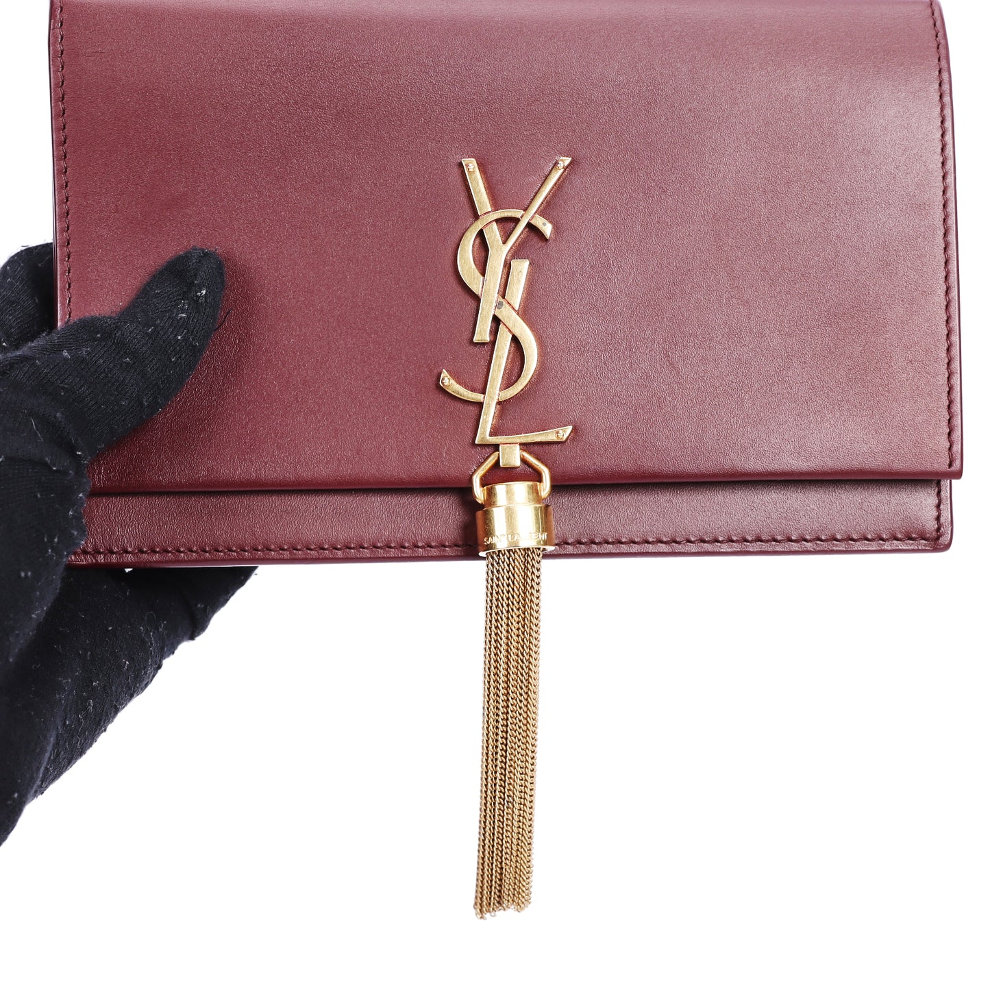 Pre-Owned Saint Laurent Kate Monogram Burgundy Calfskin Leather Wallet on Chain 76131252