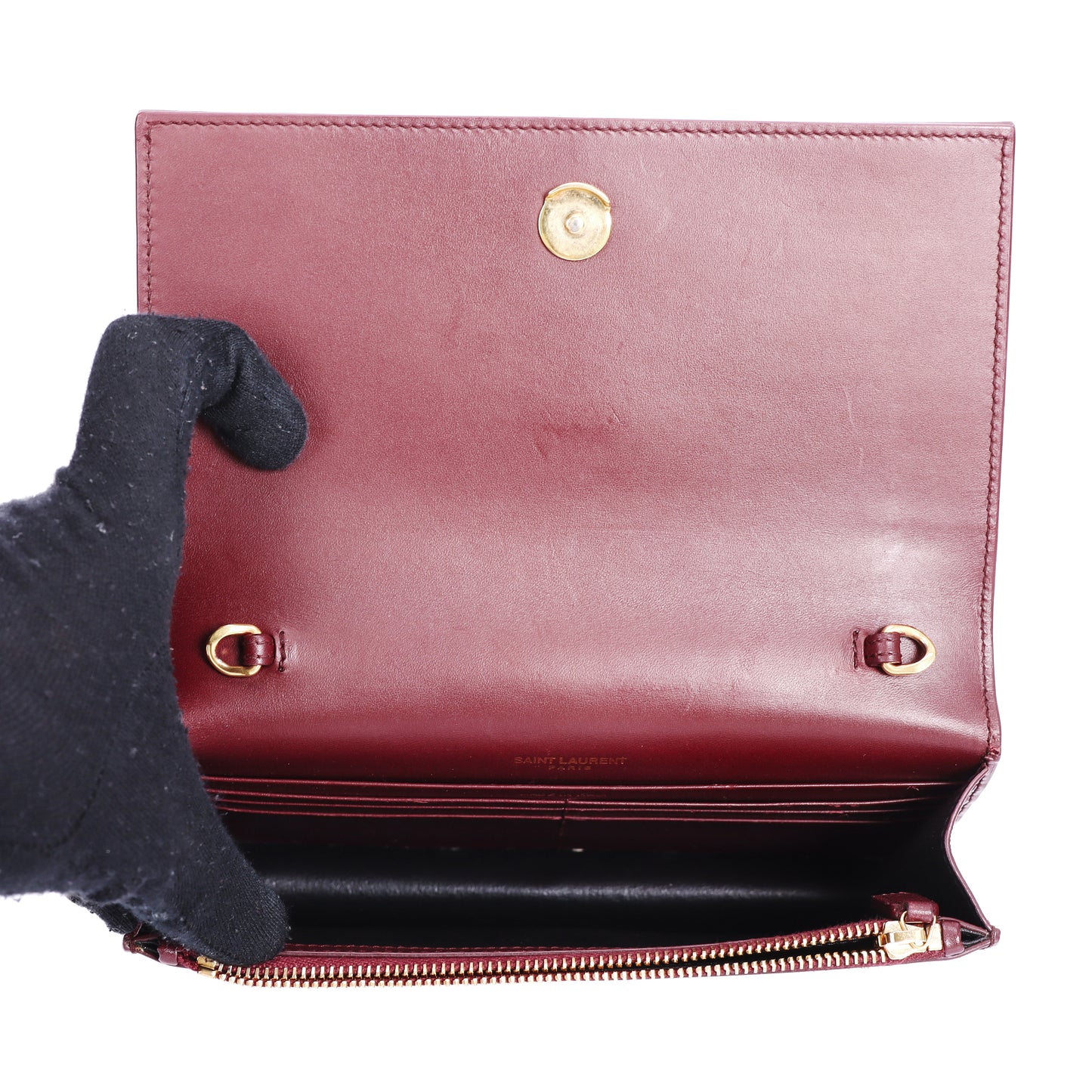Pre-Owned Saint Laurent Kate Monogram Burgundy Calfskin Leather Wallet on Chain 76131252
