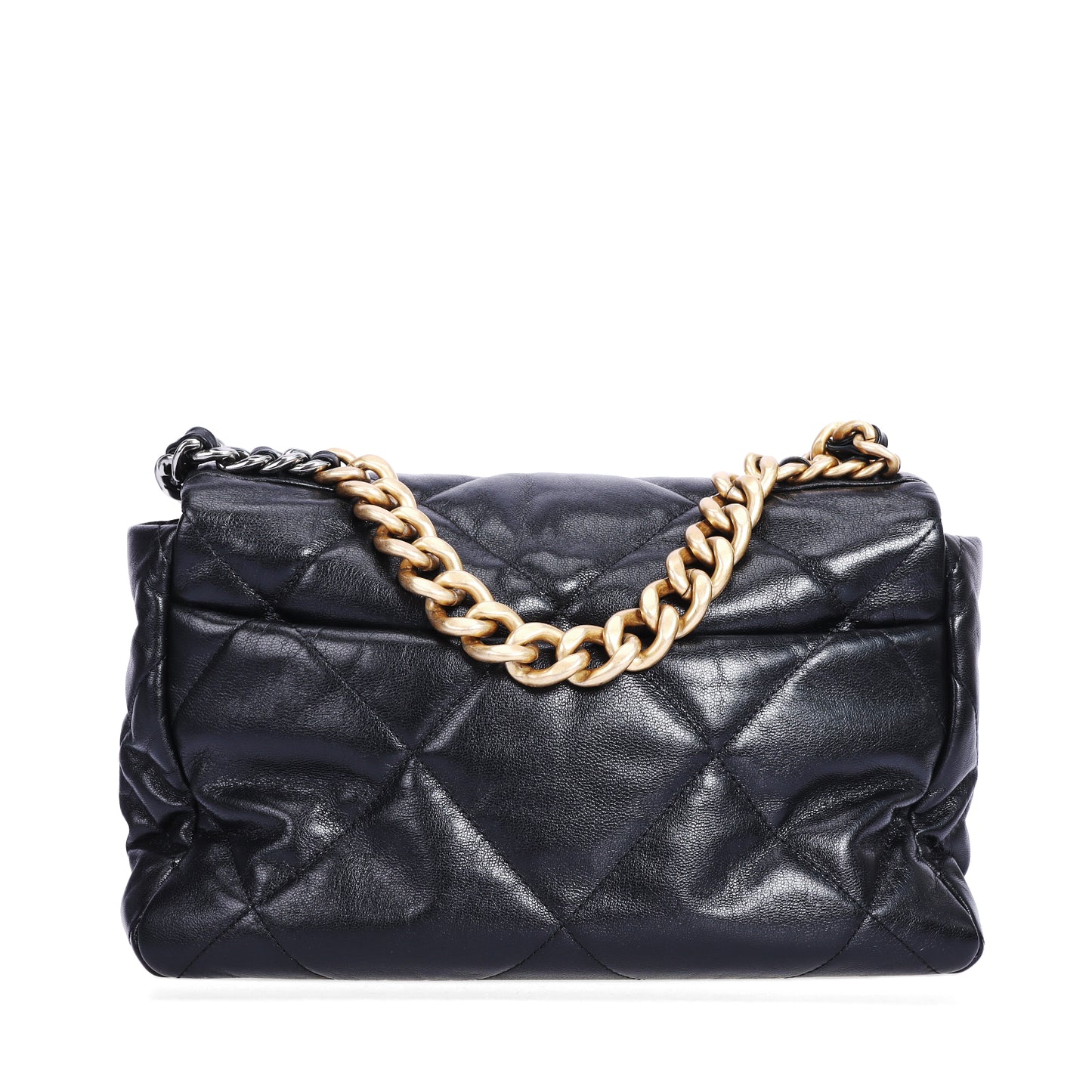 Pre-Owned Chanel 19 Bag Medium Black Quilted Lambskin Shoulder Bag 76394153