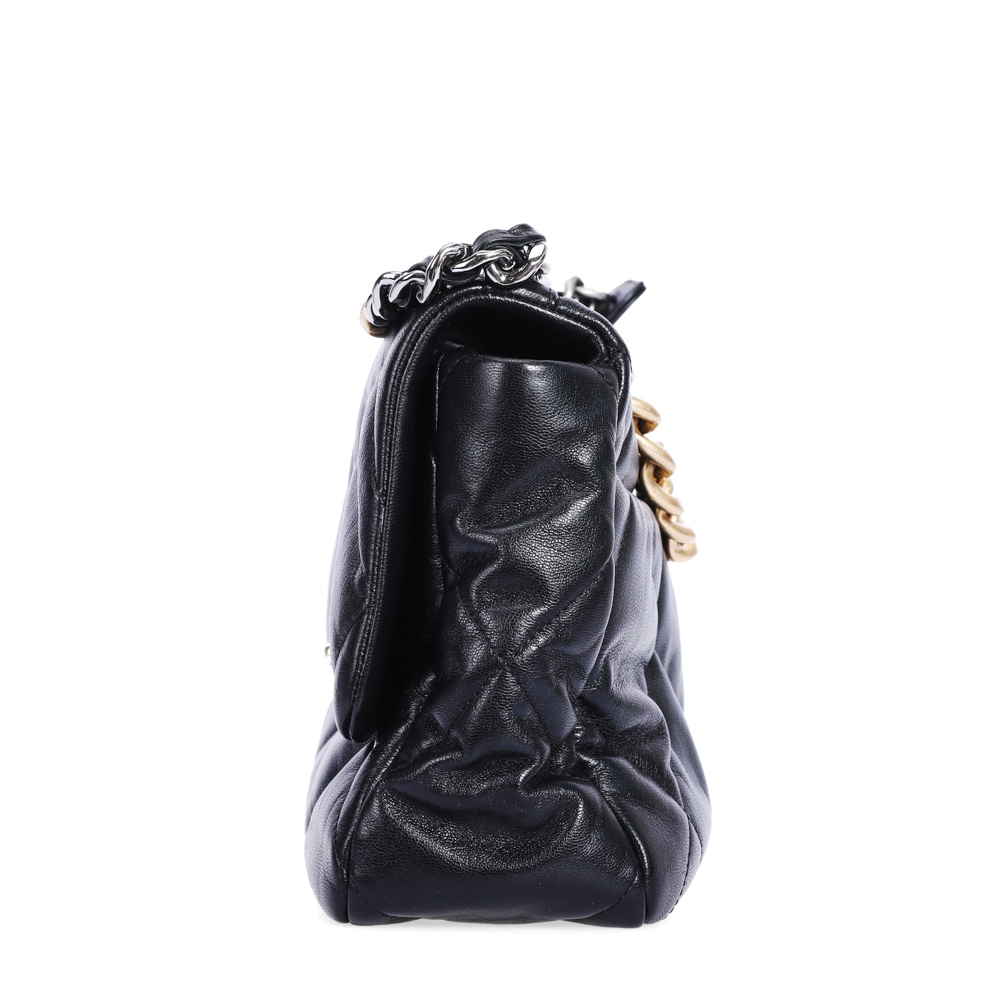 Pre-Owned Chanel 19 Bag Medium Black Quilted Lambskin Shoulder Bag 76394153