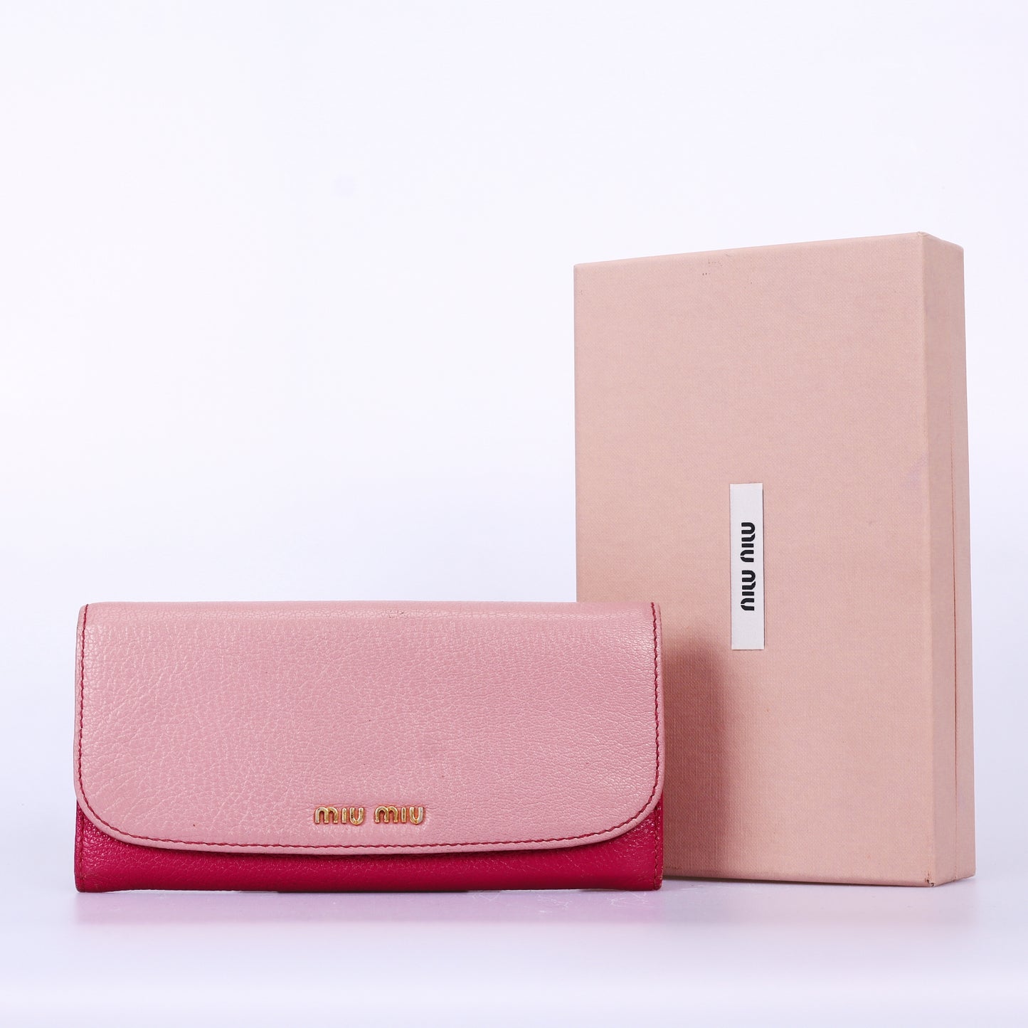 Pre-Owned Miu Miu Two-Tone Pink Calfskin Long Flap Wallet 77495357