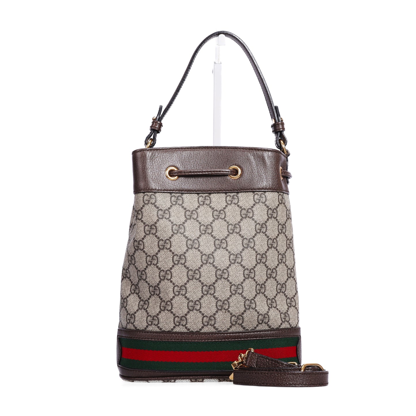 Pre-Owned Gucci Ophidia Bucket GG Supreme Brown Coated Canvas Shoulder Bag 78377362