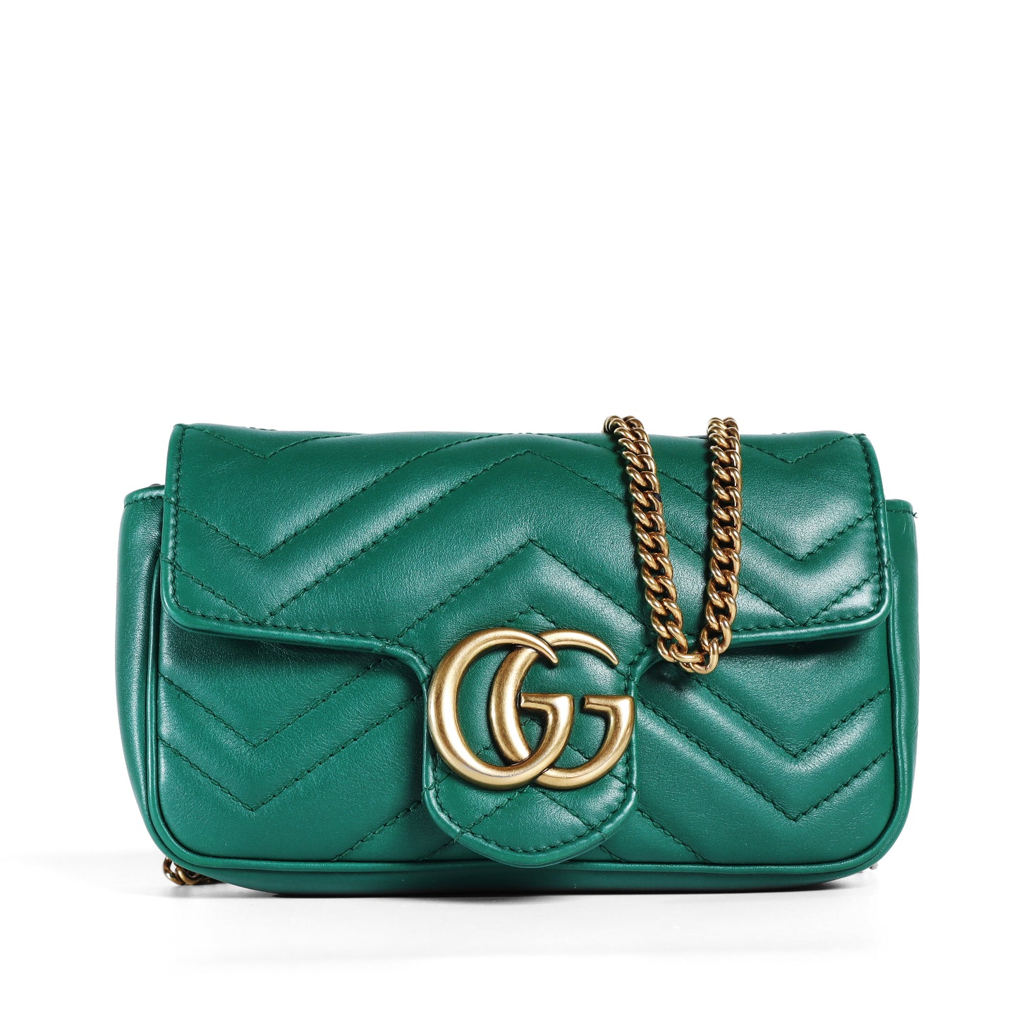 Pre-Owned Gucci GG Marmont Matelassé Green Calfskin Shoulder Bag 78545523