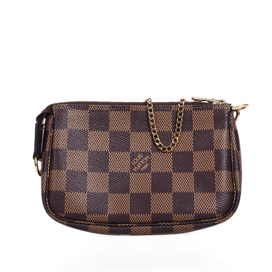 Pre‑Owned Louis Vuitton POCHETTE ACCESSORIES Brown Damier Ebene Coated Canvas Small Leather Goods 78629138