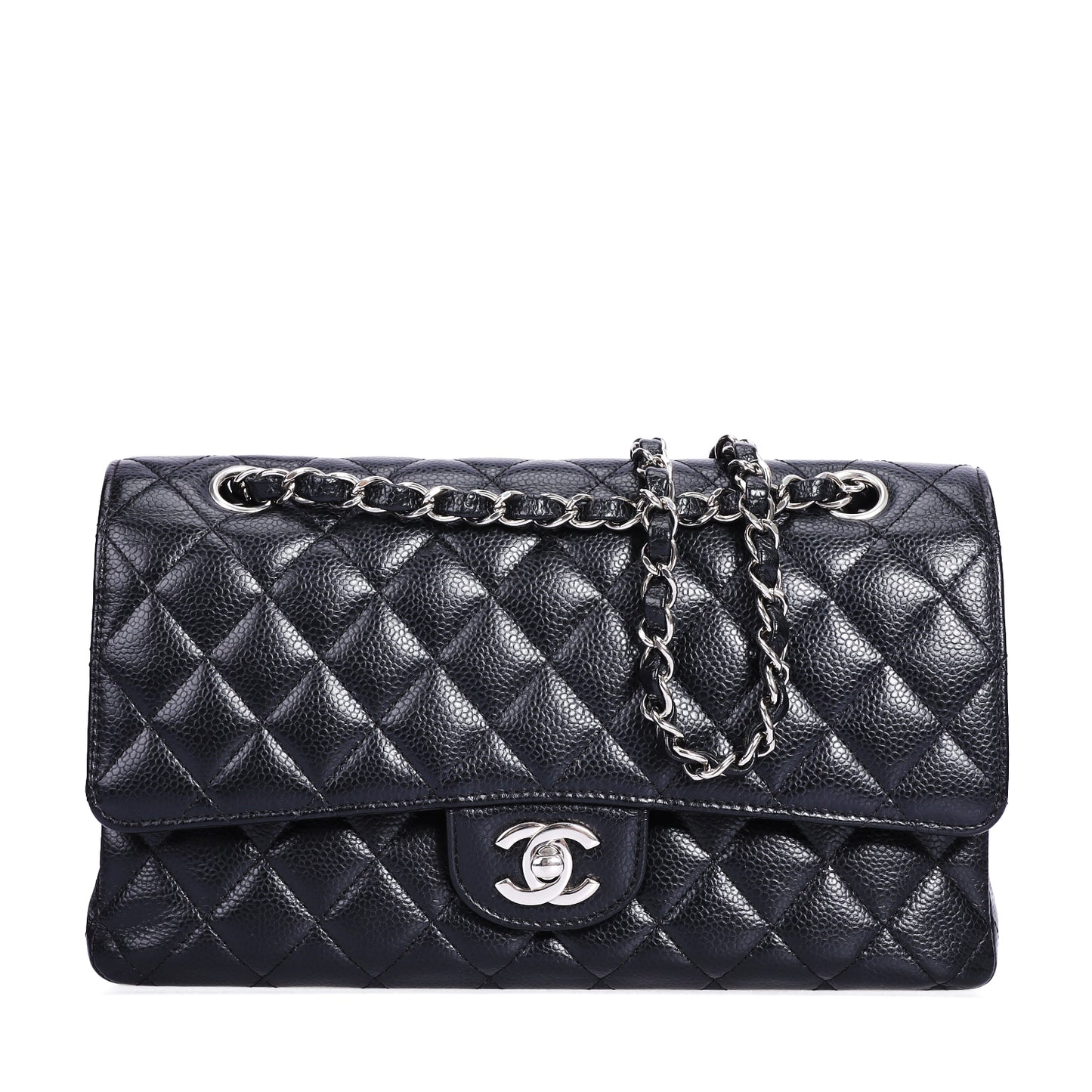 Pre-Owned Chanel Classic Double Flap Black Calfskin Leather Chain Shoulder Bag 79258893