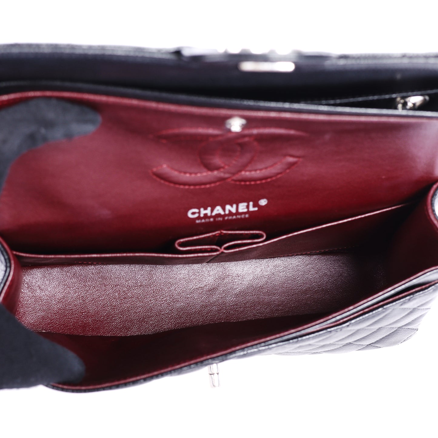 Pre-Owned Chanel Classic Double Flap Black Calfskin Leather Chain Shoulder Bag 79258893