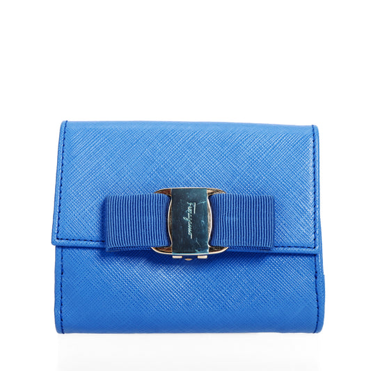 Pre-Owned Salvatore Ferragamo Vara Bow Blue Calfskin Leather Wallet 79843848