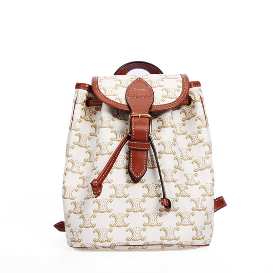 Pre-Owned Celine Triomphe Mini Size White Coated Canvas Backpack 85333323 L