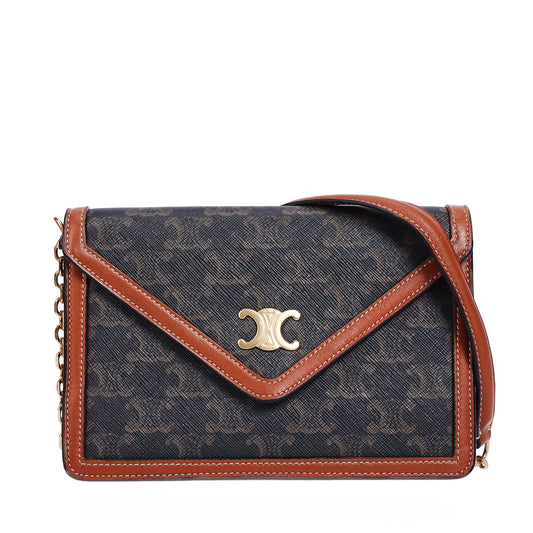 Pre-Owned Celine Triomphe Canvas Brown Calfskin Crossbody Bag 85545843